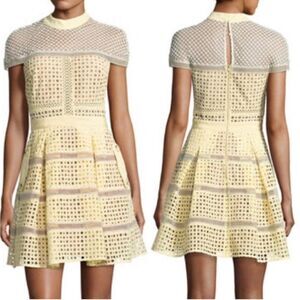 NEW Self-Portrait Crosshatch Paneled Mini Dress in Yellow